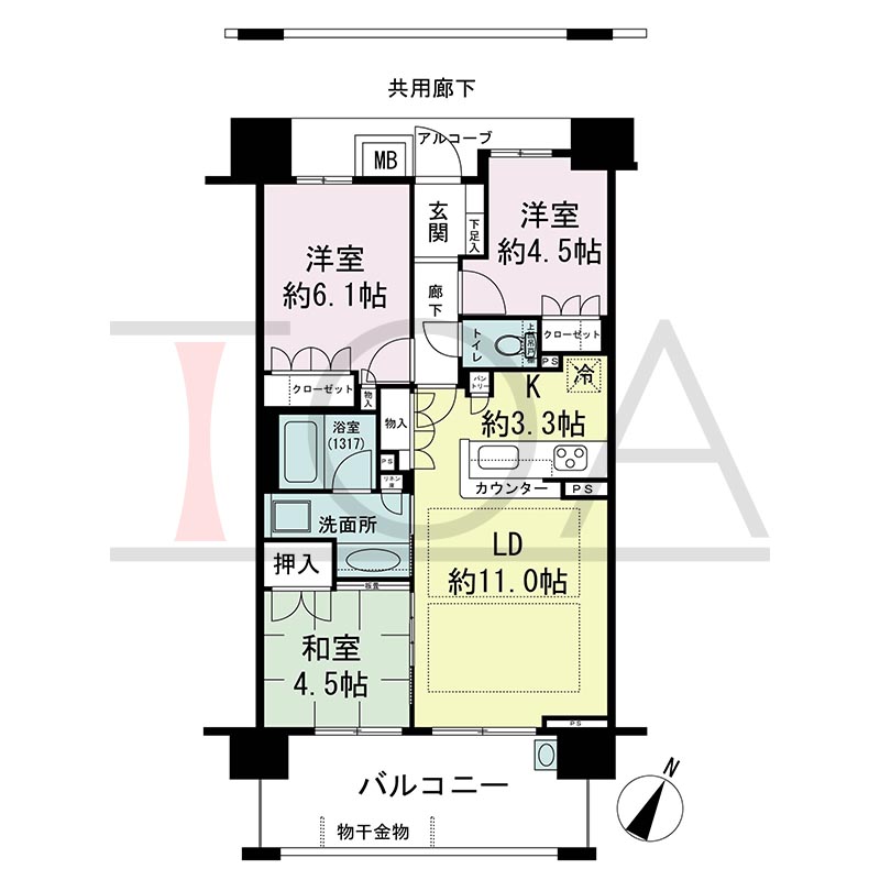 摩耶シティNADA EXCEED(摩耶シティナダエクシード)の間取り図 南向き 3LDK 専有面積65.20m2
バルコニー面積13.20m2
アルコーブ面積1.36m2