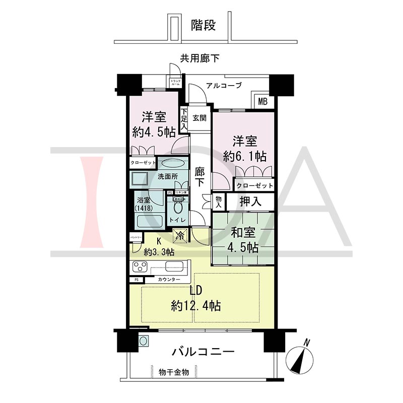 摩耶シティNADA EXCEED(摩耶シティナダエクシード)の間取り図 南向き 3LDK 専有面積70.32m2
バルコニー面積14.74m2
アルコーブ面積4.82m2