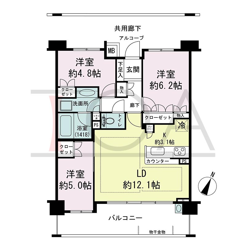 摩耶シティNADA FRONT(摩耶シティナダフロント)の間取り図 南東向き 3LDK 専有面積68.44m2
バルコニー面積13.36m2※13.63m2のお部屋もあり