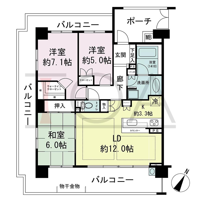 摩耶シティNADA FRONT(摩耶シティナダフロント)の間取り図 南東南西向き角 3LDK 専有面積76.59m2
バルコニー面積37.55m2
ポーチ面積7.67m2