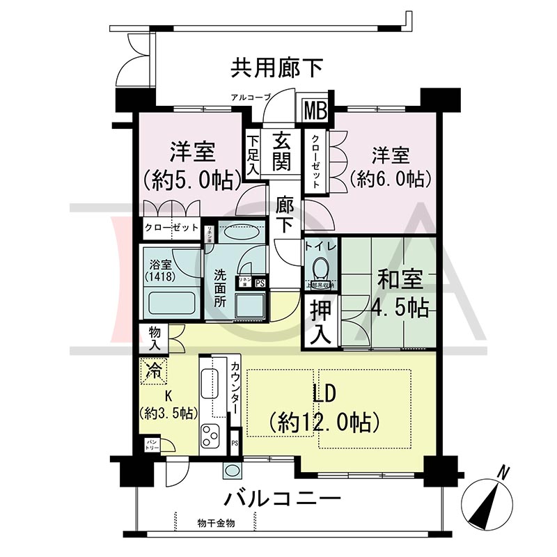 摩耶シティNADA FRONT(摩耶シティナダフロント)の間取り図 南東向き 3LDK 専有面積68.63m2
バルコニー面積13.19m2