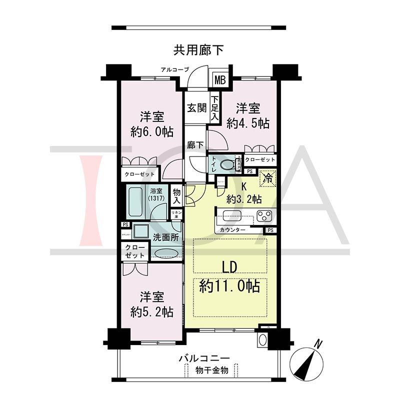 摩耶シティNADA FRONT(摩耶シティナダフロント)の間取り図 南東向き 3LDK 専有面積65.22m2
バルコニー面積10.94m2※10.54m2、11.32m2のお部屋もあり