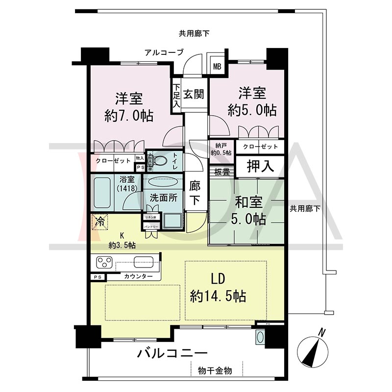 摩耶シティNADA FRONT(摩耶シティナダフロント)の間取り図 南向き 3LDK+N 専有面積76.41m2
バルコニー面積12.81m2