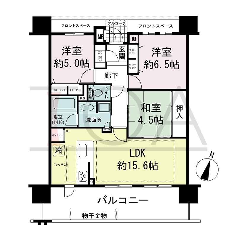 リベール灘アビリアの間取り図 南向き 3LDK 専有面積73.32m2
バルコニー面積17.25m2
アルコーブ面積1.59m2