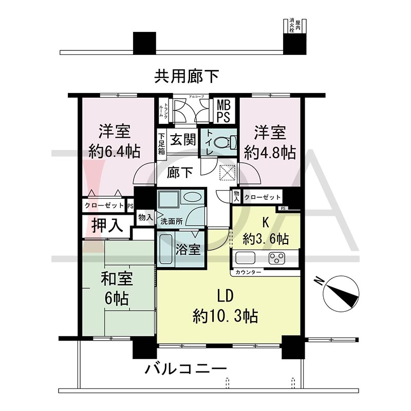 キャナルタウン中央の間取り図 南西向き 3LDK 専有面積70.82m2
バルコニー面積14.31m2※14.13m2のお部屋あり
トランクルーム面積0.48m2