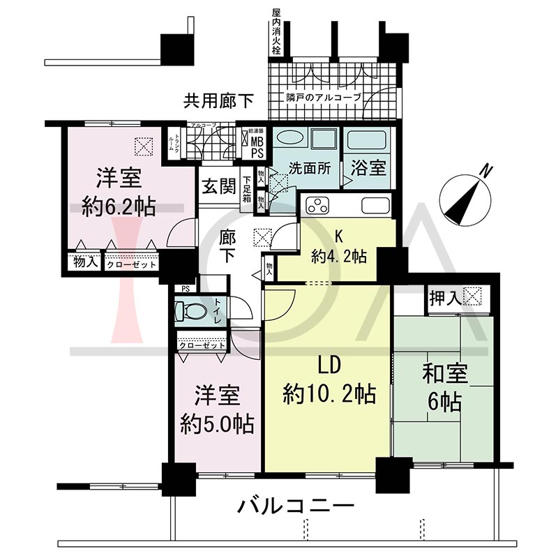キャナルタウン中央の間取り図 南東向き 3LDK 専有面積74.29m2
バルコニー面積14.88m2
トランクルーム面積0.47m2