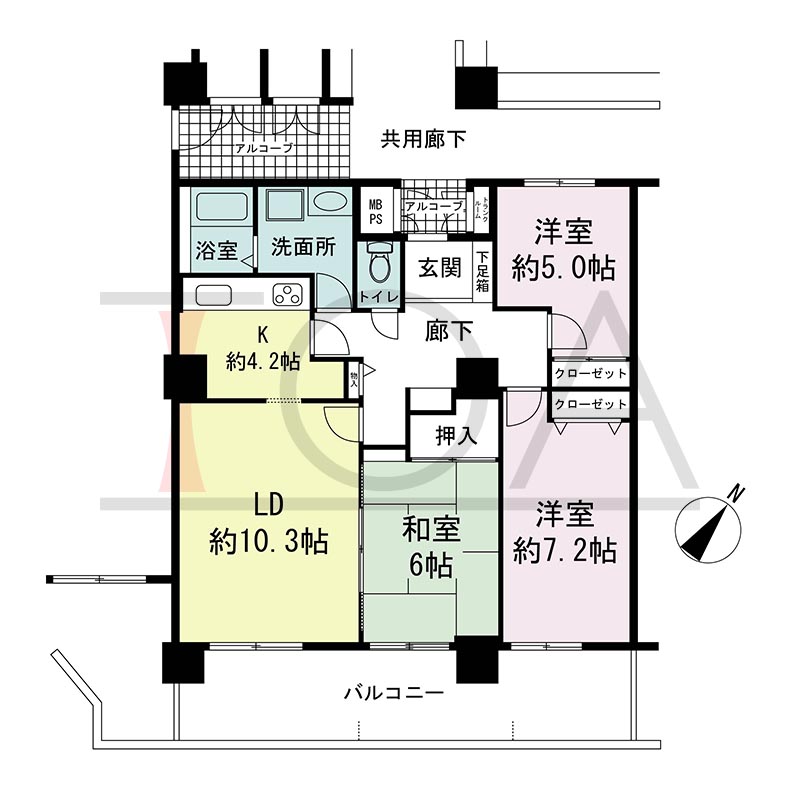 キャナルタウン中央の間取り図 南西向き 3LDK 専有面積76.33m2
バルコニー面積16.98m2※16.29m2のお部屋あり
トランクルーム面積0.42m2