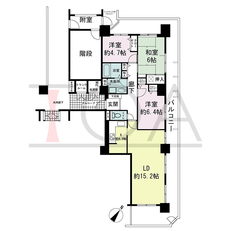 キャナルタウン中央の間取り図 南東向き角 3LDK 専有面積81.47m2
バルコニー面積39.13m2
トランクルーム面積1.40m2