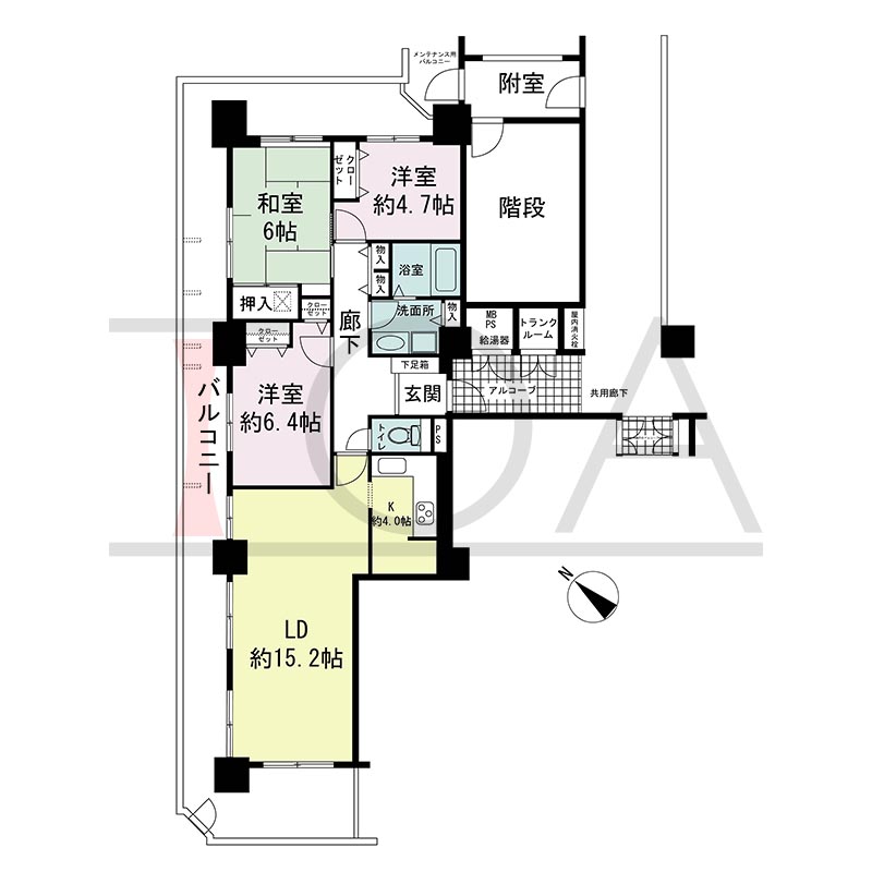 キャナルタウン中央の間取り図 北向き角 3LDK 専有面積81.47m2
バルコニー面積39.13m2
トランクルーム面積1.40m2