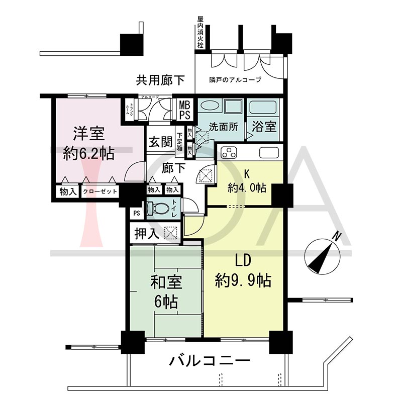 キャナルタウン中央の間取り図 南東向き 2LDK 専有面積62.06m2
バルコニー面積10.07m2
トランクルーム面積0.47m2