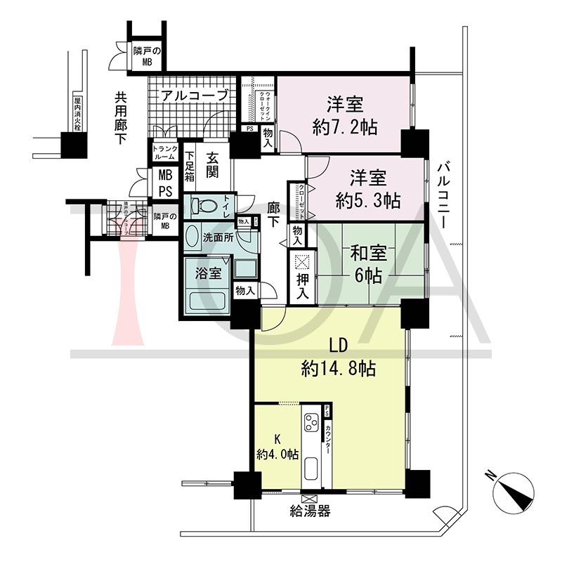 キャナルタウン中央の間取り図 南西向き角 3LDK 専有面積86.69m2
バルコニー面積31.99m2
トランクルーム面積0.78m2