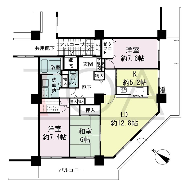 キャナルタウン中央の間取り図 南西向き角 3LDK 専有面積93.78m2
バルコニー面積32.77m2※33.28m2のお部屋あり
トランクルーム面積0.88m2