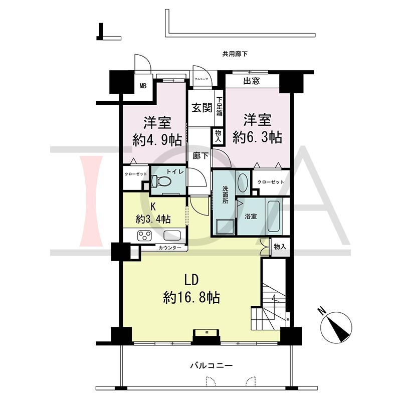 ティオ舞子の間取り図 南西向き 3LDK(メゾネット) 専有面積97.91m2
バルコニー面積約24m2