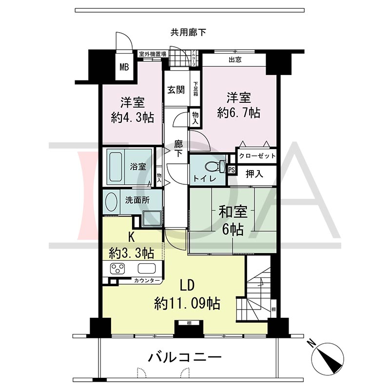 ティオ舞子の間取り図 南西向き 4LDK(メゾネット) 専有面積99.93m2
バルコニー面積約24m2