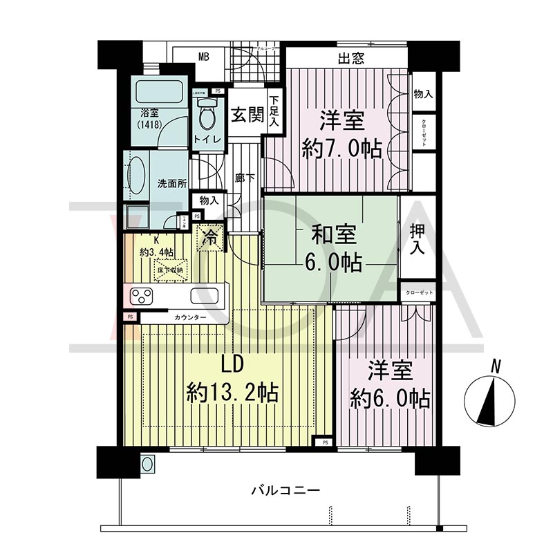 ビスタグランデ舞子B棟の間取り図 南向き 3LDK 専有面積78.37m2
バルコニー面積16.20m2
アルコーブ面積1.34m2
テラス面積16.20m2※テラス住戸タイプのみ