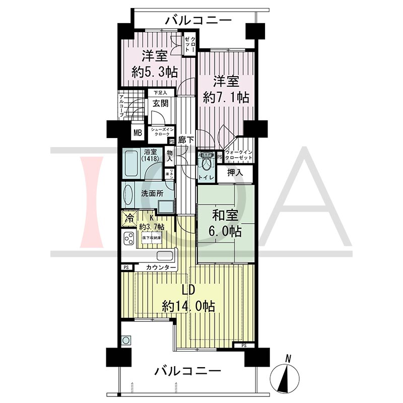 ビスタグランデ舞子B棟の間取り図 南向き 3LDK 専有面積80.99m2
バルコニー面積23.07m2、7.30m2のお部屋あり
アルコーブ面積1.87m2
テラス面積15.77m2※テラス住戸タイプのみ