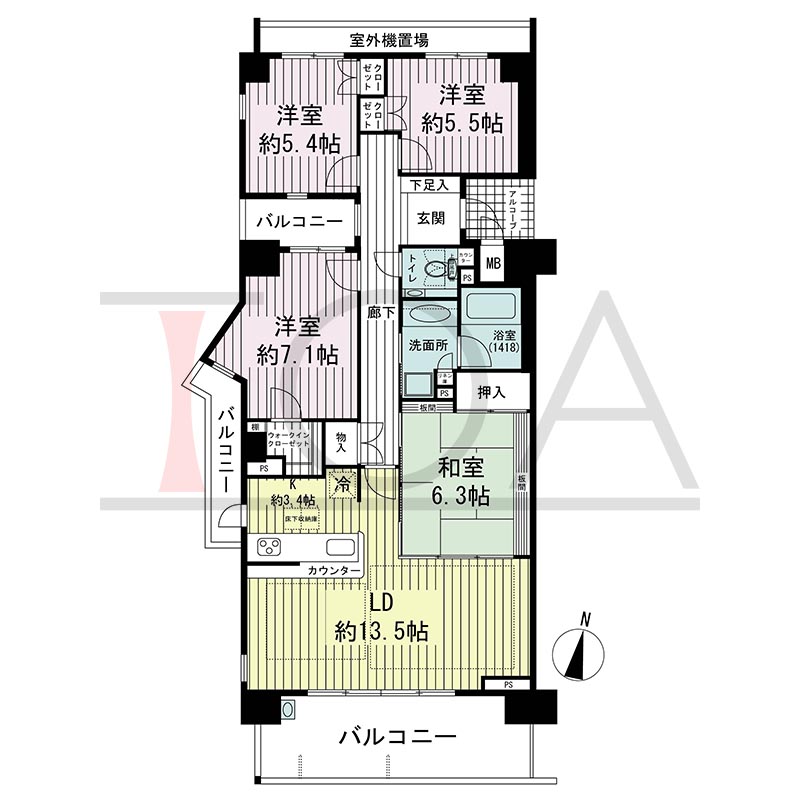 ビスタグランデ舞子B棟の間取り図 南西向き角 4LDK 専有面積91.77m2
バルコニー面積18.51m2、5.91m2のお部屋あり
アルコーブ面積2.25m2
テラス面積12.60m2※テラス住戸タイプのみ