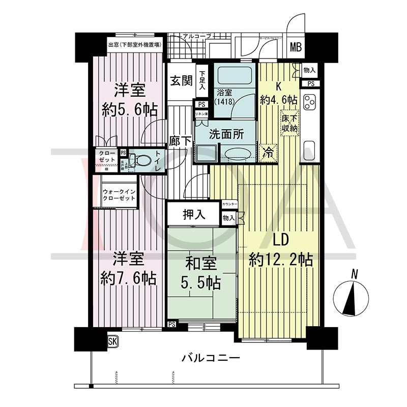 ビスタグランデ舞子B棟の間取り図 南向き 3LDK 専有面積78.42m2
バルコニー面積14.97m2
アルコーブ面積1.21m2
サービスバルコニー面積1.80m2、1.53m2のお部屋あり