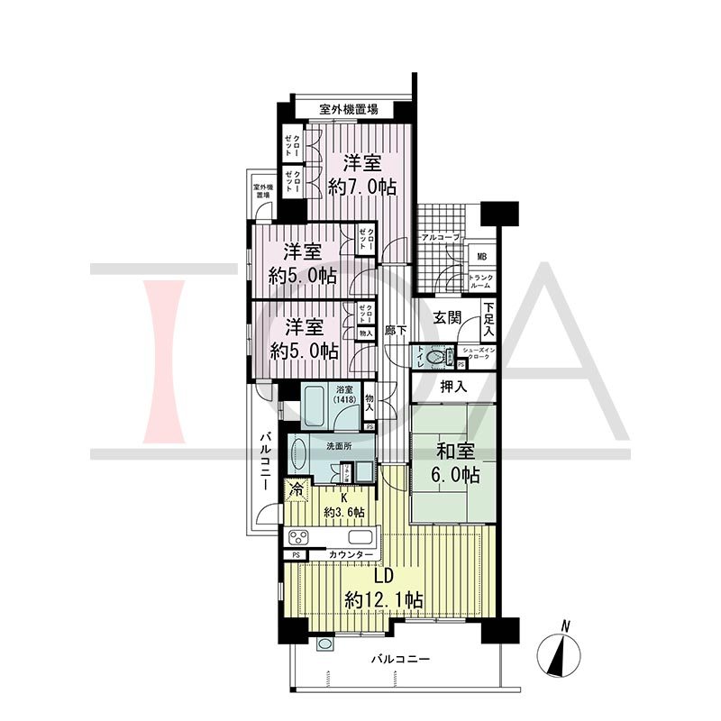 ビスタグランデ舞子C棟の間取り図 南西向き角 4LDK 専有面積90.52m2
バルコニー面積15.41m2
アルコーブ面積2.48m2
