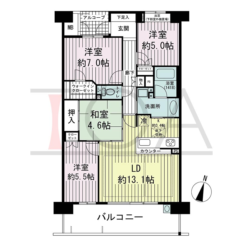 ビスタグランデ舞子C棟の間取り図 南向き 4LDK 専有面積86.30m2
バルコニー面積15.00m2
アルコーブ面積3.10m2
テラス面積15.00m2※テラス住戸タイプのみ
