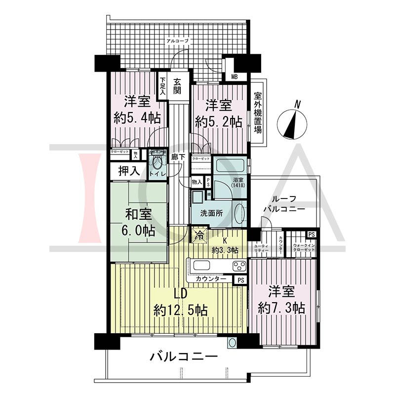 ビスタグランデ舞子C棟の間取り図 南東向き角 4LDK 専有面積88.71m2
バルコニー面積15.91m2
ルーフバルコニー面積6.90m2
アルコーブ面積13.54m2