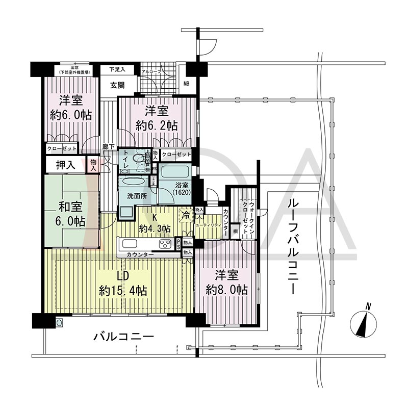 ビスタグランデ舞子C棟の間取り図 南東向き角 4LDK 専有面積105.65m2
バルコニー面積17.78m2
ルーフバルコニー面積94.26m2
アルコーブ面積2.94m2