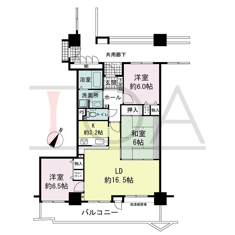 ピフレ新長田の間取り図 南東向き 3LDK 専有面積83.81m2
バルコニー面積約18m2
アルコーブ面積1.73m2