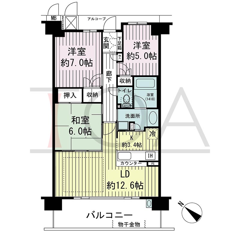 新長田駅前アーバンコンフォートの間取り図 南西向き 3LDK 専有面積75.15m2
バルコニー面積13.60m2
アルコーブ面積4.00m2