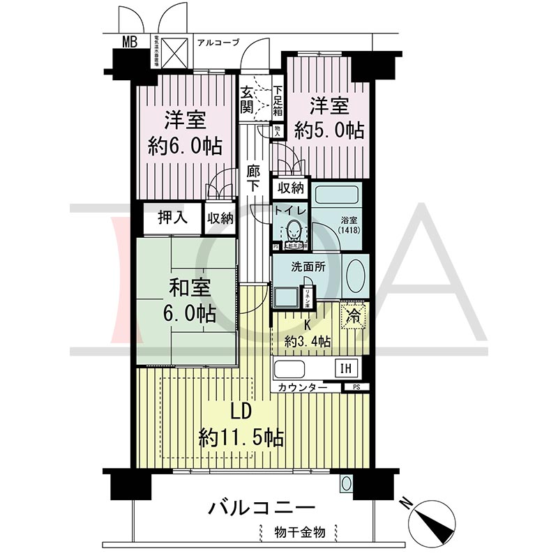 新長田駅前アーバンコンフォートの間取り図 南西向き 3LDK 専有面積70.84m2
バルコニー面積12.80m2
アルコーブ面積3.63m2