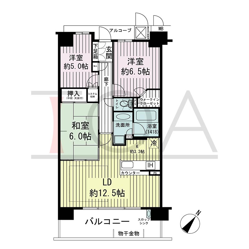 新長田駅前アーバンコンフォートの間取り図 南東向き 3LDK 専有面積73.15m2
バルコニー面積13.00m2
アルコーブ面積3.64m2