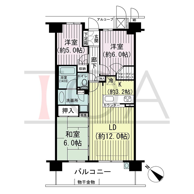 新長田駅前アーバンコンフォートの間取り図 南西向き 3LDK 専有面積70.84m2
バルコニー面積12.80m2
アルコーブ面積3.63m2