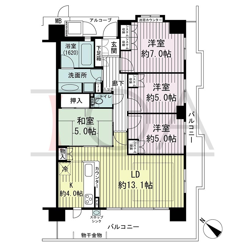 新長田駅前アーバンコンフォートの間取り図 南東南西向き角 4LDK 専有面積86.74m2
バルコニー面積29.01m2
アルコーブ面積2.91m2