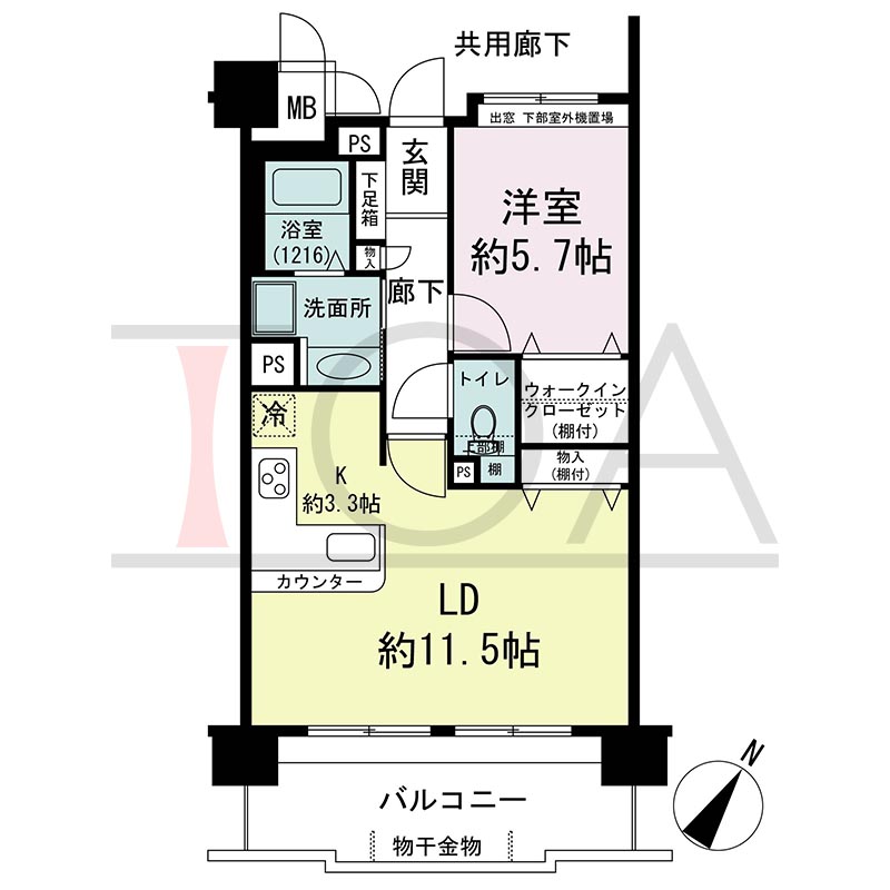 アスタピア新長田公園通りの間取り図 南東向き 1LDK 専有面積50.56m2
バルコニー面積10.89m2