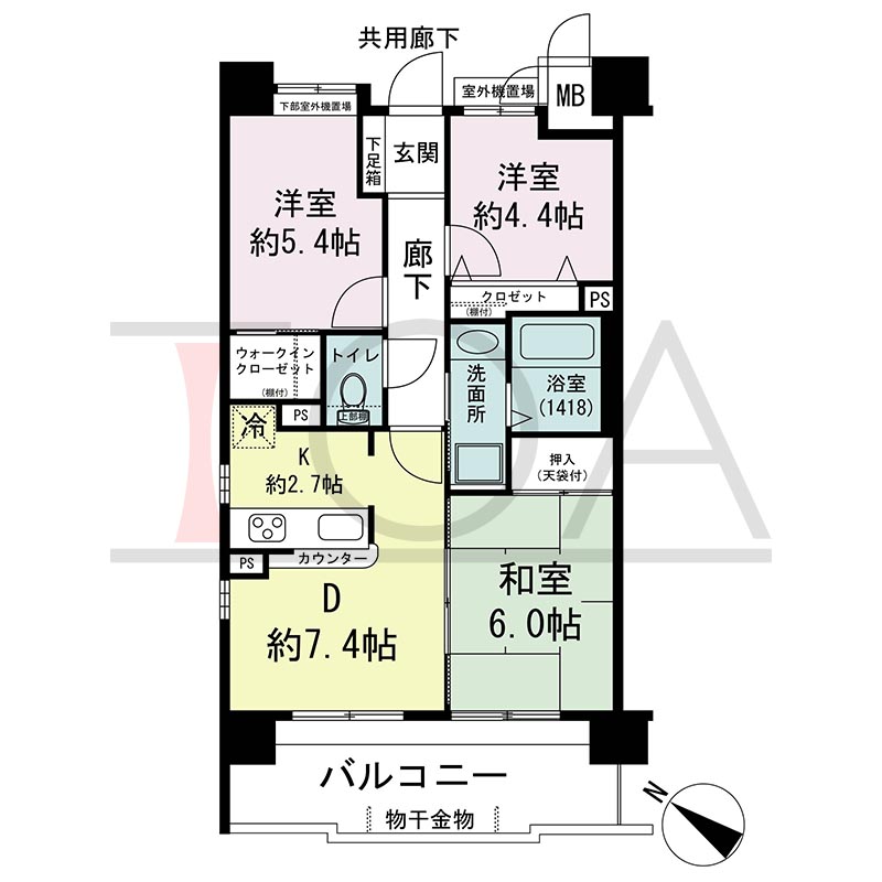 アスタピア新長田公園通りの間取り図 南西向き 3DK 専有面積61.51m2
バルコニー面積12.08m2