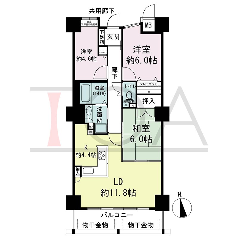 アスタ新長田タワーズコート3番館の間取り図 南向き 3LDK 専有面積74.41m2
バルコニー面積8.92m2から11.08m2のお部屋あり
