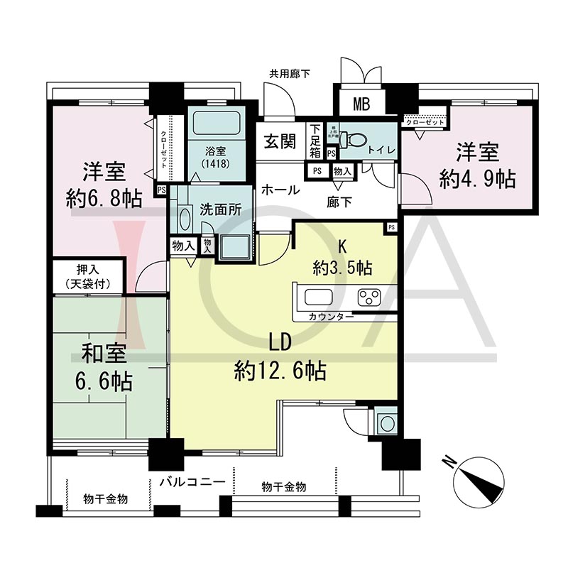 アスタ新長田タワーズコート3番館の間取り図 南西向き 3LDK 専有面積76.39m2
バルコニー面積22.20m2
専用ポーチ面積5.85m2