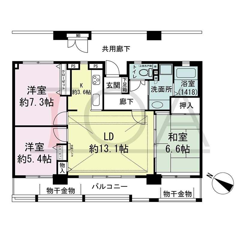 アスタ新長田タワーズコート3番館の間取り図 南西向き 3LDK 専有面積77.77m2
バルコニー面積16.18m2