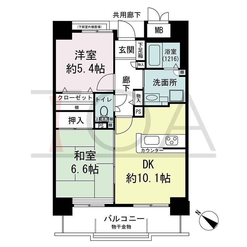 アスタ新長田タワーズコート3番館の間取り図 南西向き 2DK 専有面積53.18m2
バルコニー面積8.09m2