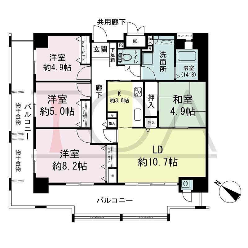アスタ新長田タワーズコート3番館の間取り図 南西北西向き角 4LDK 専有面積87.90m2
バルコニー面積32.72m2から33.34m2のお部屋あり