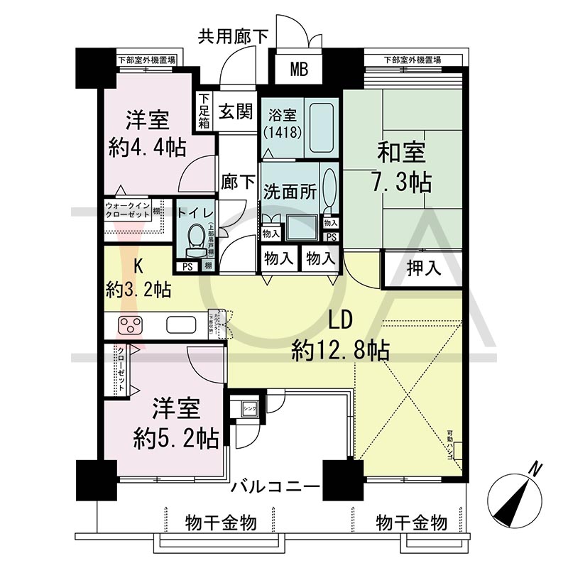 アスタ新長田タワーズコート3番館の間取り図 南東向き 3LDK+WIC 専有面積73.27m2
バルコニー面積17.60m2
