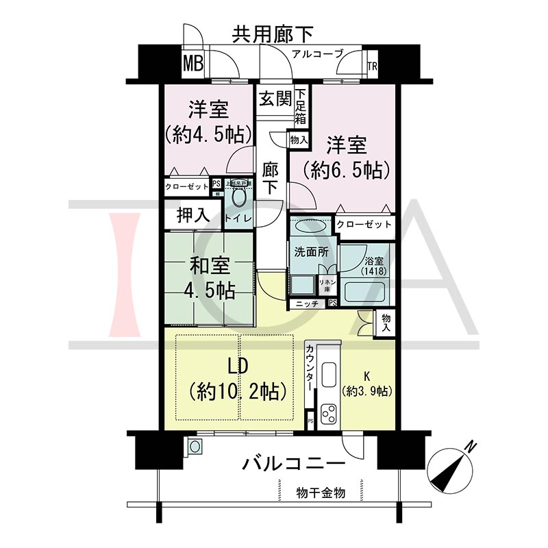 アスタピア新長田エスタプレシオスの間取り図 南東向き 3LDK 専有面積68.00m2
バルコニー面積13.60m2
アルコーブ面積4.23m2