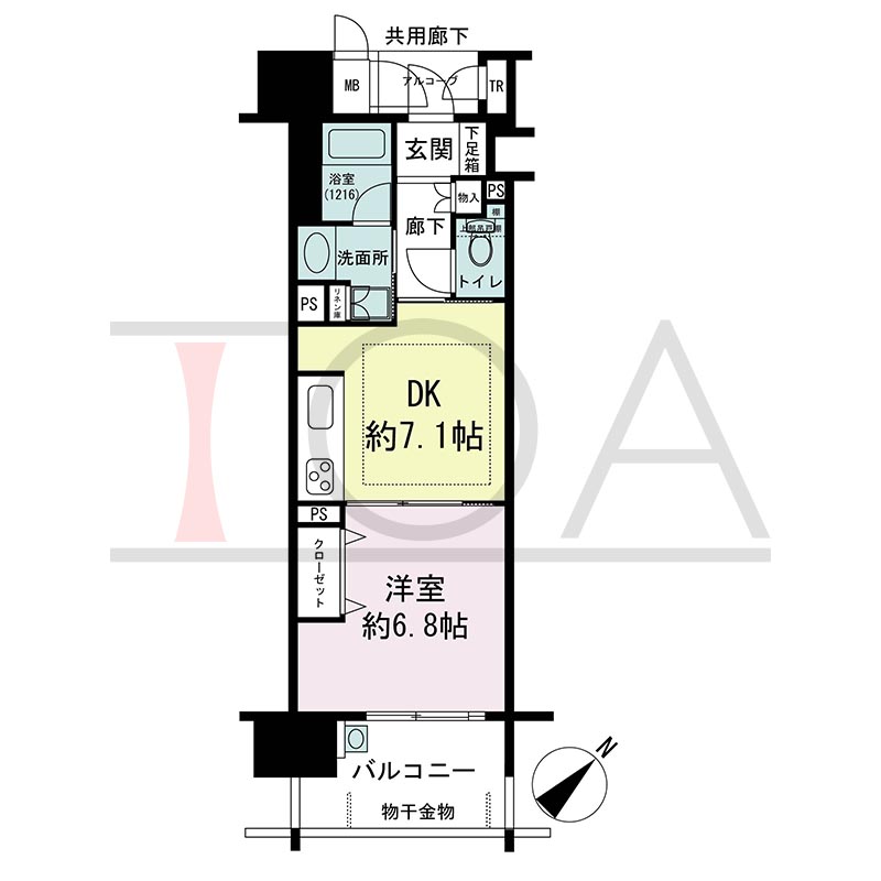 アスタピア新長田エスタプレシオスの間取り図 南東向き 1DK 専有面積35.68m2
バルコニー面積7.20m2
アルコーブ面積1.68m2