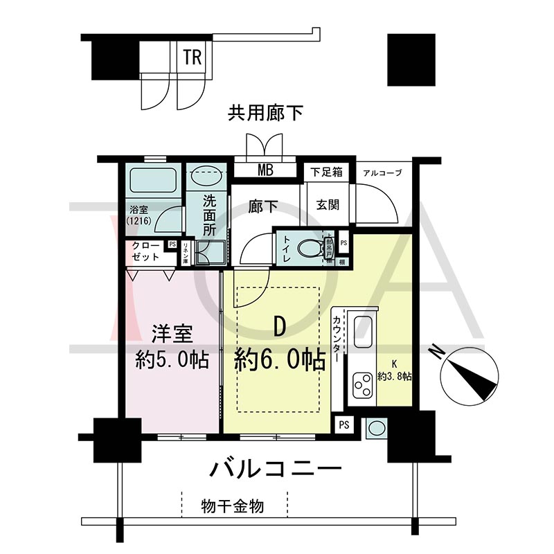 アスタピア新長田エスタプレシオスの間取り図 南西向き 1LDK 専有面積36.26m2
バルコニー面積13.00m2
アルコーブ面積2.10m2