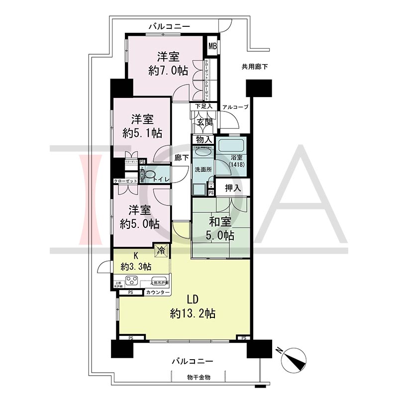 シティタワーグラン須磨鷹取の間取り図 西向き角 4LDK 専有面積83.50m2
バルコニー面積35.17m2
アルコーブ面積3.82m2
