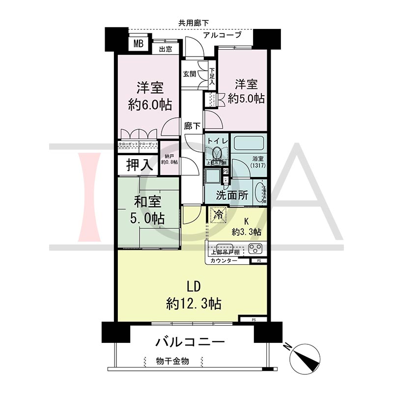 シティタワーグラン須磨鷹取の間取り図 南西向き 3LDK+N 専有面積71.25m2
バルコニー面積12.60m2
アルコーブ面積4.29m2