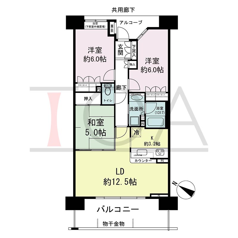 シティタワーグラン須磨鷹取の間取り図 南西向き 3LDK 専有面積70.80m2
バルコニー面積12.60m2
アルコーブ面積4.77m2