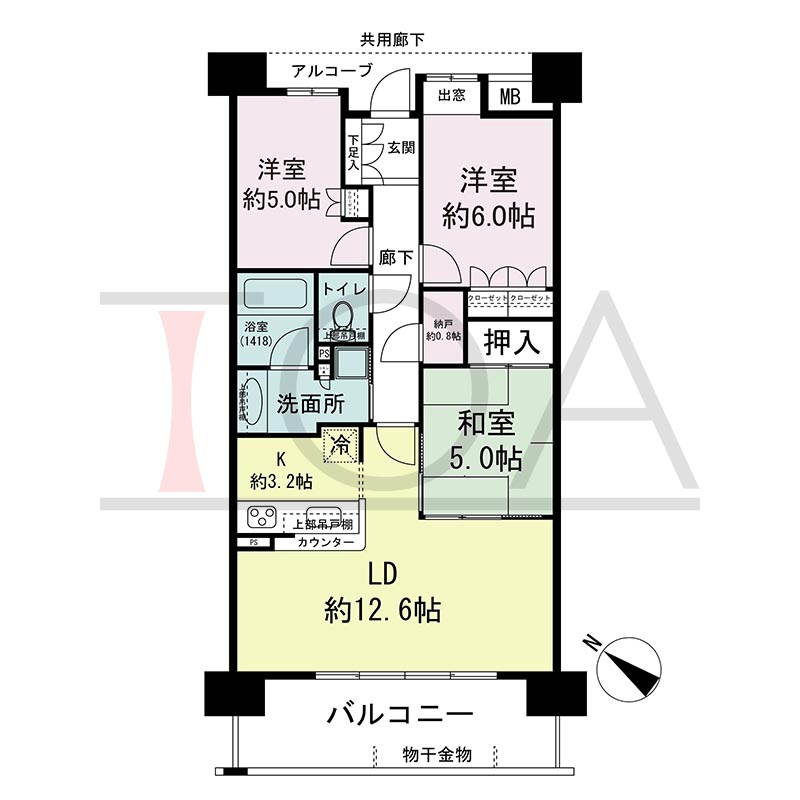 シティタワーグラン須磨鷹取の間取り図 南西向き 3LDK+N 専有面積72.03m2
バルコニー面積12.60m2
アルコーブ面積4.69m2