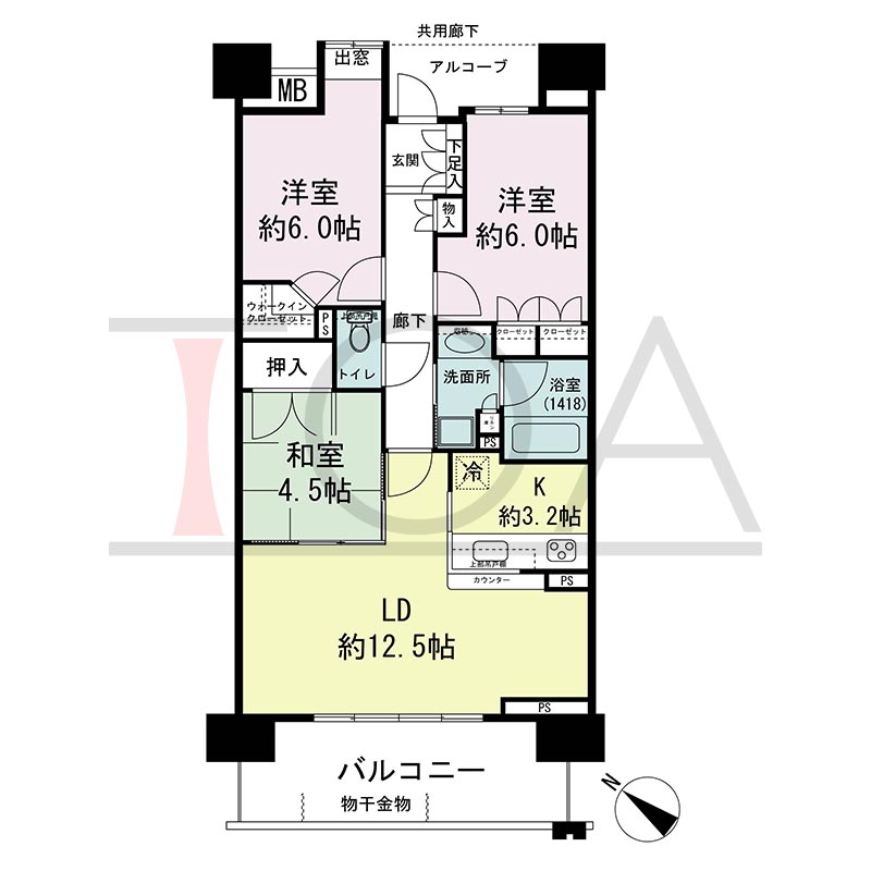 シティタワーグラン須磨鷹取の間取り図 南西向き 3LDK 専有面積71.47m2
バルコニー面積12.00m2
アルコーブ面積5.38m2