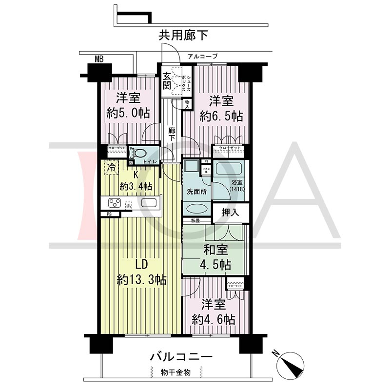 シエリア須磨鷹取C棟の間取り図 南西向き 4LDK 専有面積77.95m2
バルコニー面積12.54m2
テラス面積12.54m2※テラス住戸タイプのみ
アルコーブ面積3.15m2から3.45m2のお部屋あり