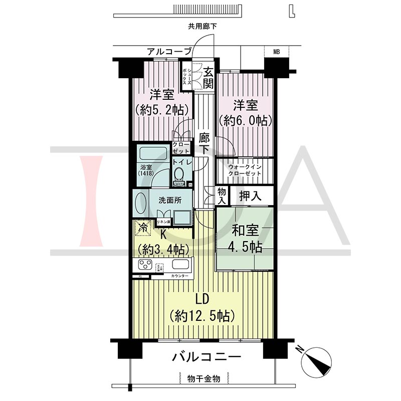シエリア須磨鷹取C棟の間取り図 南西向き 3LDK+WIC 専有面積73.15m2
バルコニー面積11.78m2
テラス面積11.78m2※テラス住戸タイプのみ
アルコーブ面積3.21m2